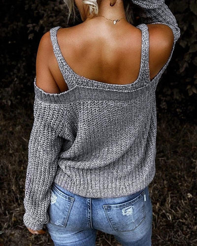 Solid Long Sleeve Cut-Out Sweater