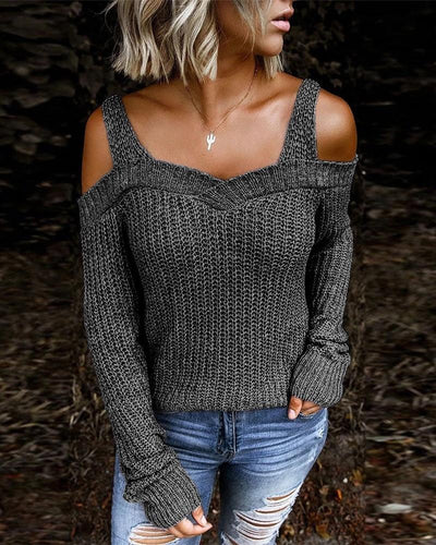 Solid Long Sleeve Cut-Out Sweater