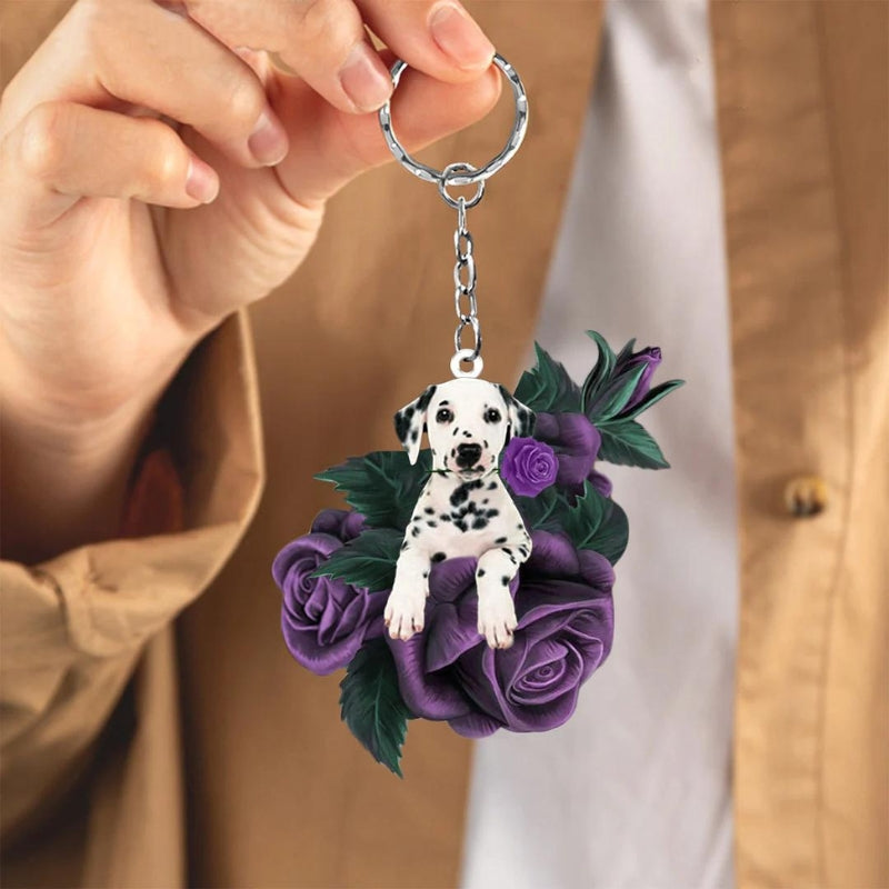 Dalmatian In Purple Rose Acrylic Keychain PR069