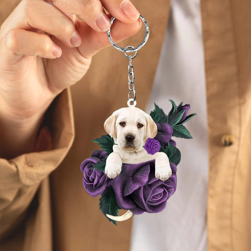 Labrador Retriever In Purple Rose Acrylic Keychain PR072