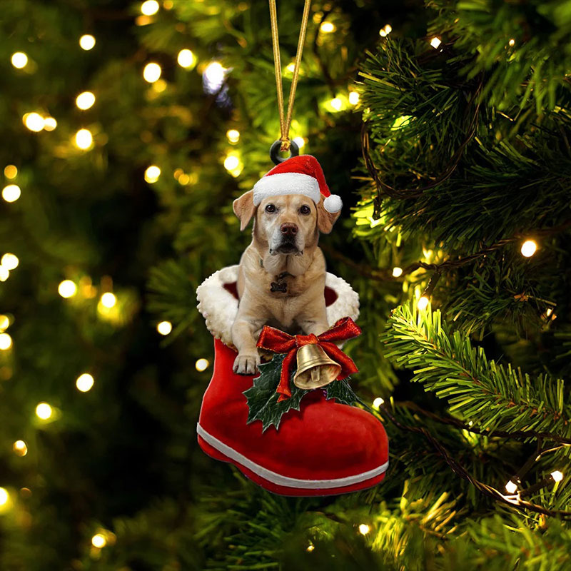 Labrador Retriever Yellow In Santa Boot Christmas Hanging Ornament SB006