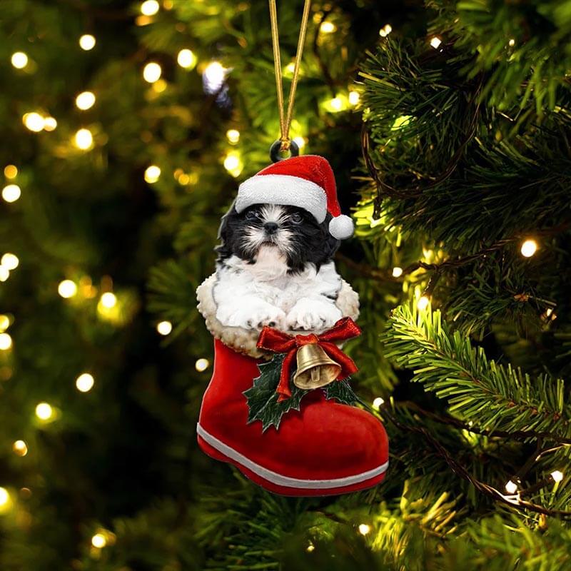 Shih Tzu In Santa Boot Christmas Hanging Ornament SB018
