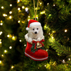 American Eskimo In Santa Boot Christmas Hanging Ornament SB036