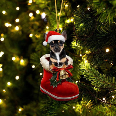 Chihuahua Black In Santa Boot Christmas Hanging Ornament SB049
