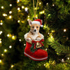 Pembroke Welsh Corgi Fawn & White In Santa Boot Christmas Hanging Ornament SB178