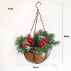 🎄Pre-lit Artificial Christmas Hanging Basket - Flocked with Mixed Decorations and White LED Lights - Frosted Berry